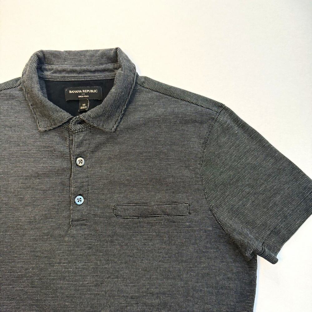 Banana Republic Dress Polo Shirt Men's M Gray Short Sleeve Solid Collared Button